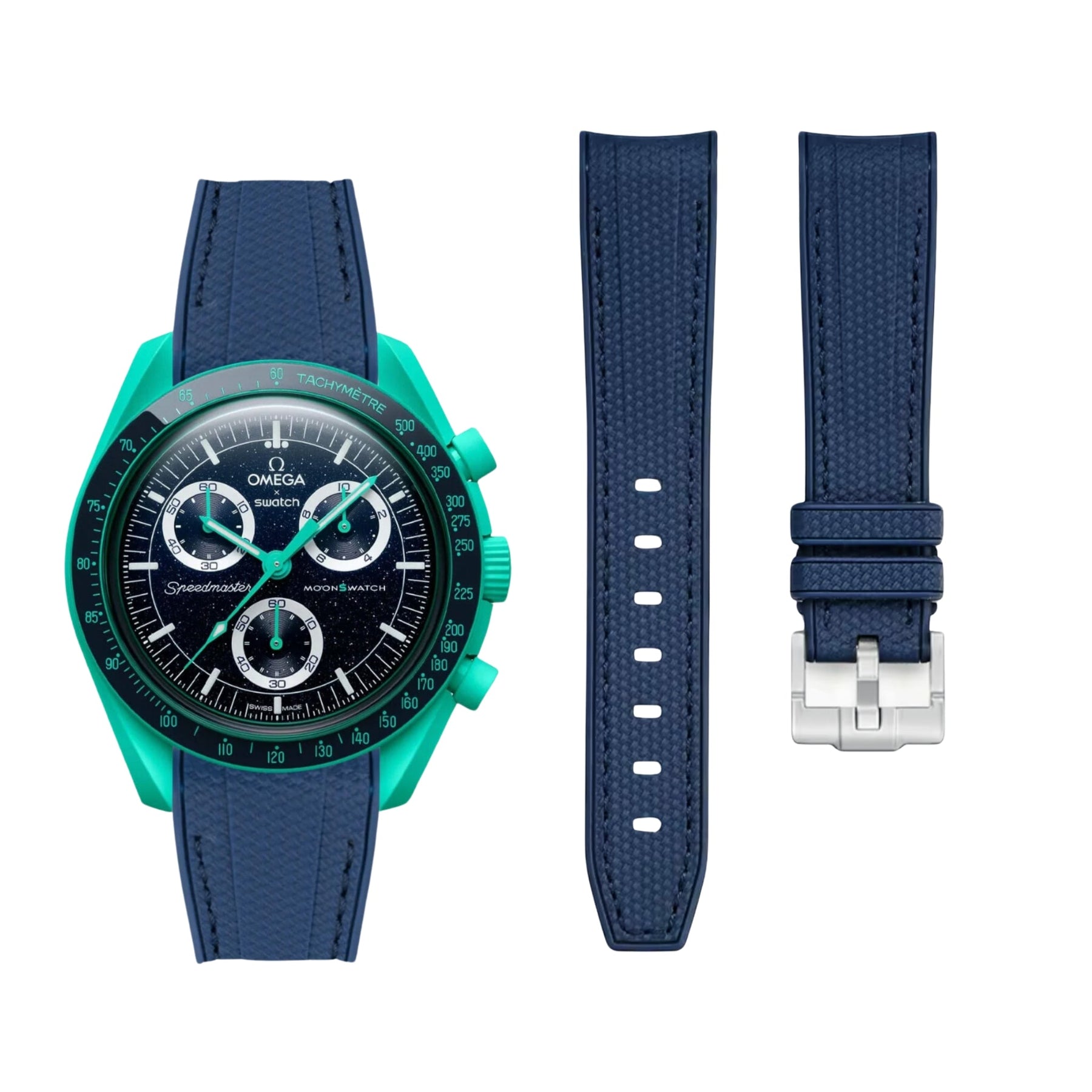 Pulseira de borracha - Para a Missão na Terra Polar Lights | Omega X Swatch | MoonSwatch - Azul com Azul