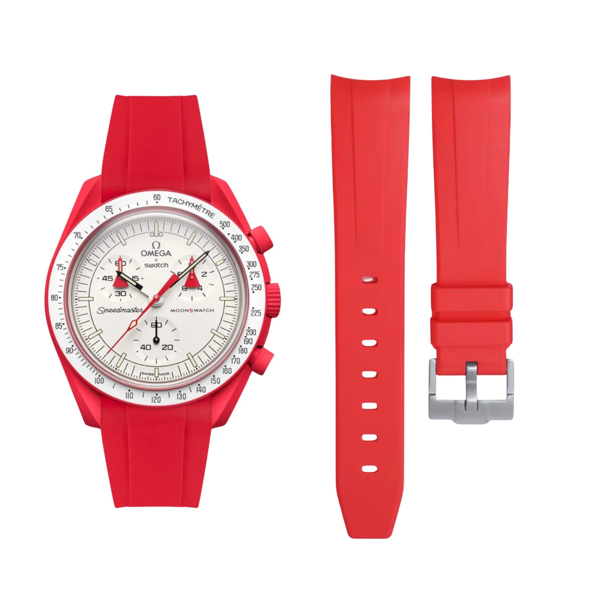Pulseira de borracha - Para Missão a Marte | Omega X Swatch | MoonSwatch - Vermelho