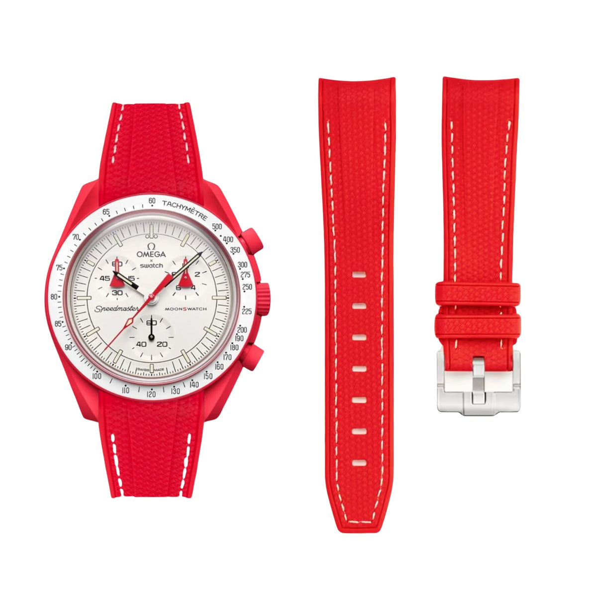 Pulseira de borracha - Para Missão a Marte | Omega X Swatch | MoonSwatch - Vermelho com Branco