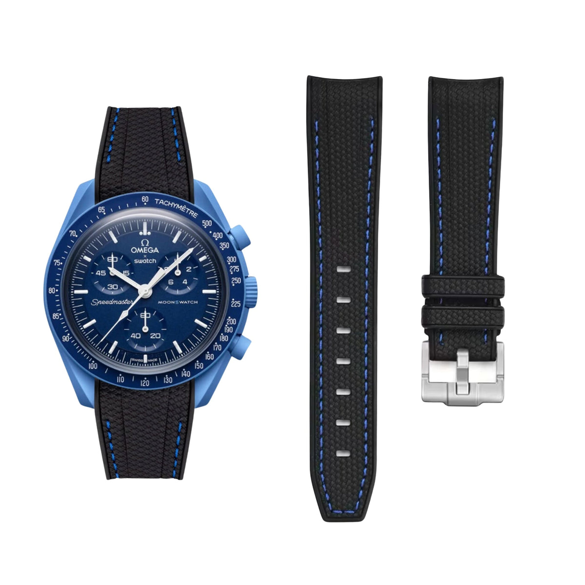 Pulseira de borracha - Para Mission to Neptune | Omega X Swatch | MoonSwatch - Preto com Azul