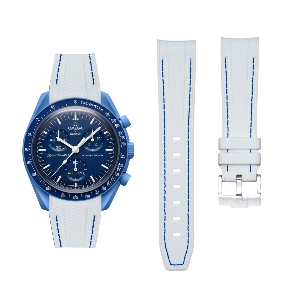 Pulseira de borracha - Para Mission to Neptune | Omega X Swatch | MoonSwatch - Branco com Azul