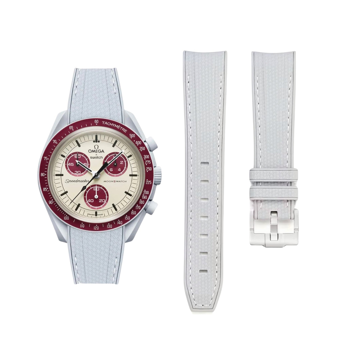 Pulseira de borracha - Para Missão Plutão | Omega X Swatch | MoonSwatch - Cinza com Branco