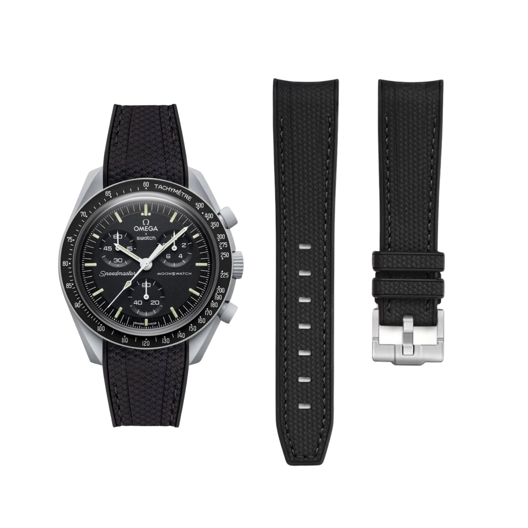 Pulseira de borracha - Para missão à Lua | Omega X Swatch | MoonSwatch - Preto com linha preta