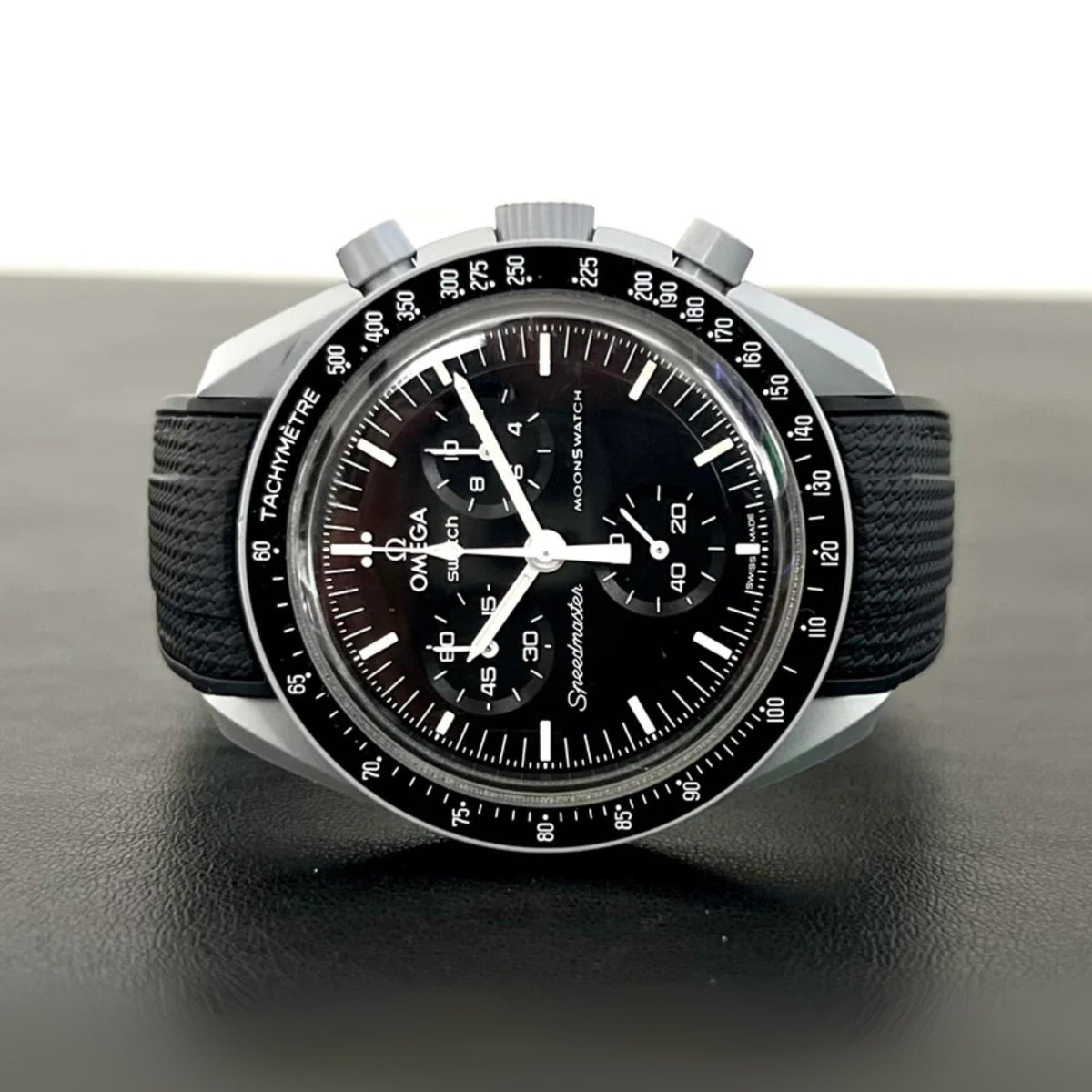 Pulseira de borracha - Para missão à Lua | Omega X Swatch | MoonSwatch - Preto com linha preta