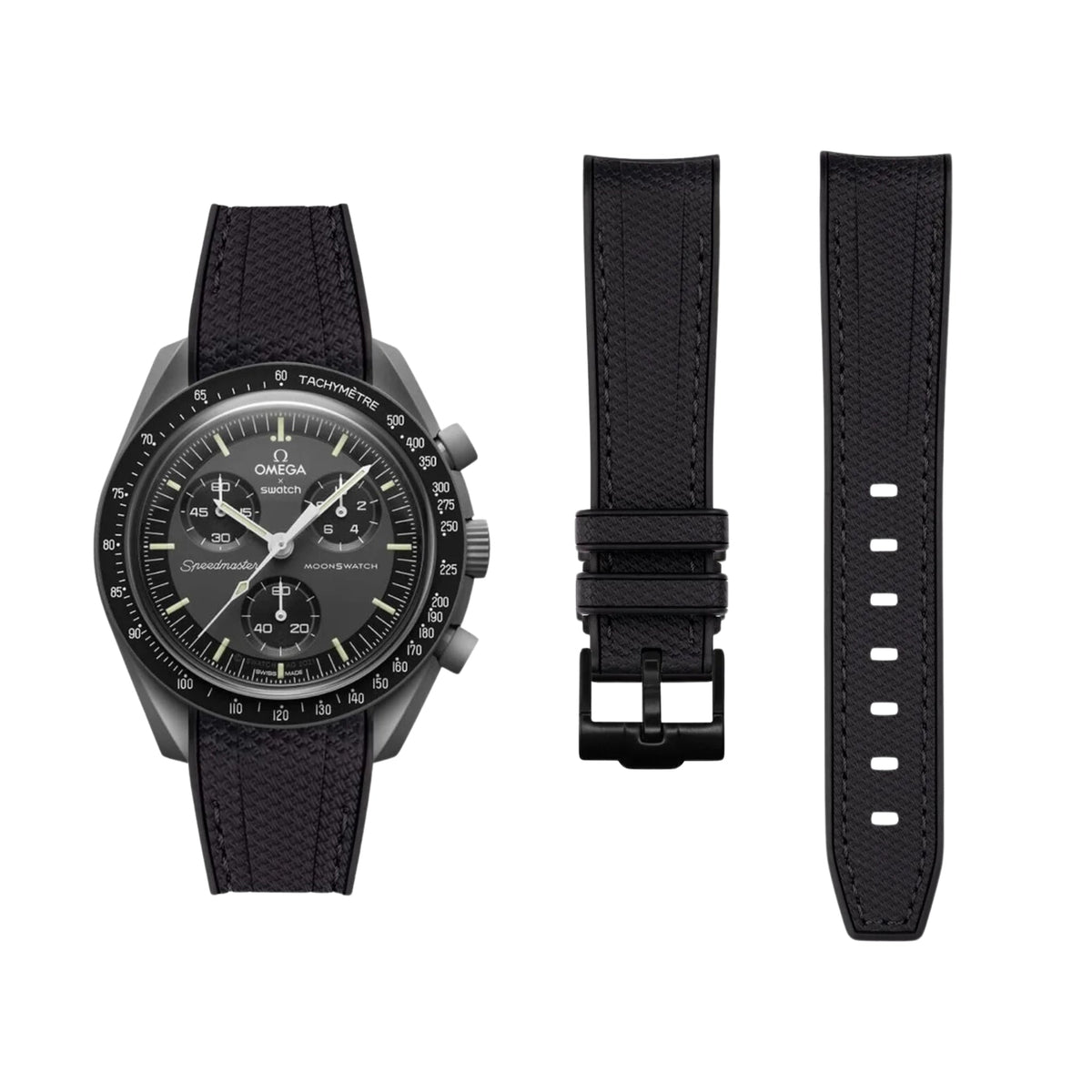 Pulseira de borracha - Para Missão à Fase da Lua - Lua Nova | Omega X Swatch | MoonSwatch - Preto com Preto