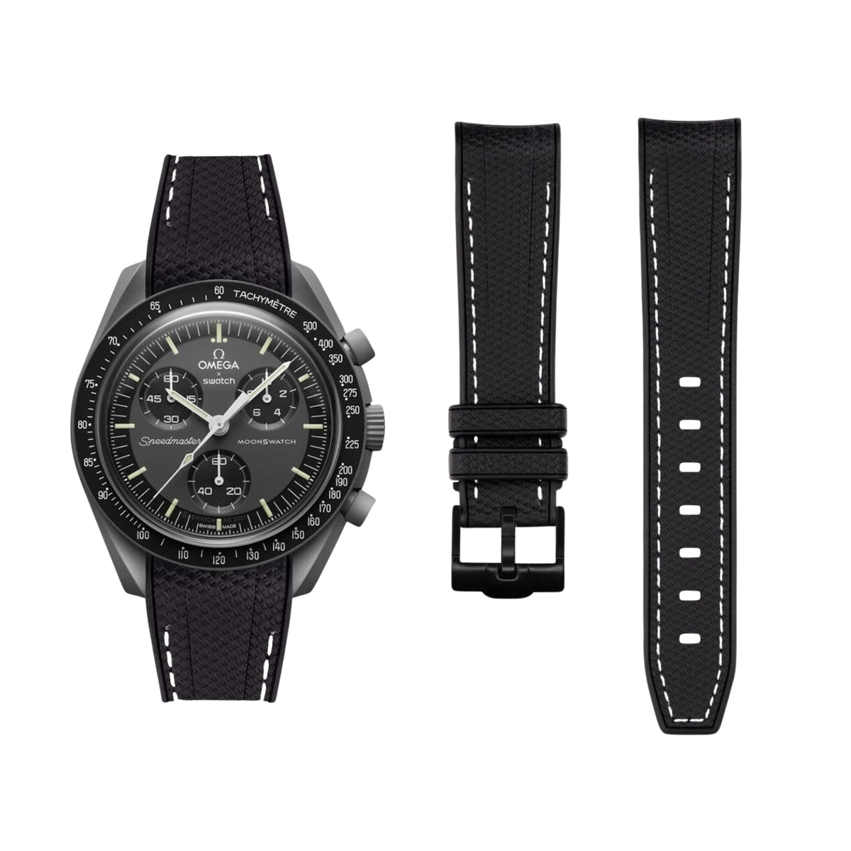 Pulseira de borracha - Para Missão à Fase da Lua - Lua Nova | Omega X Swatch | MoonSwatch - Preto com Branco