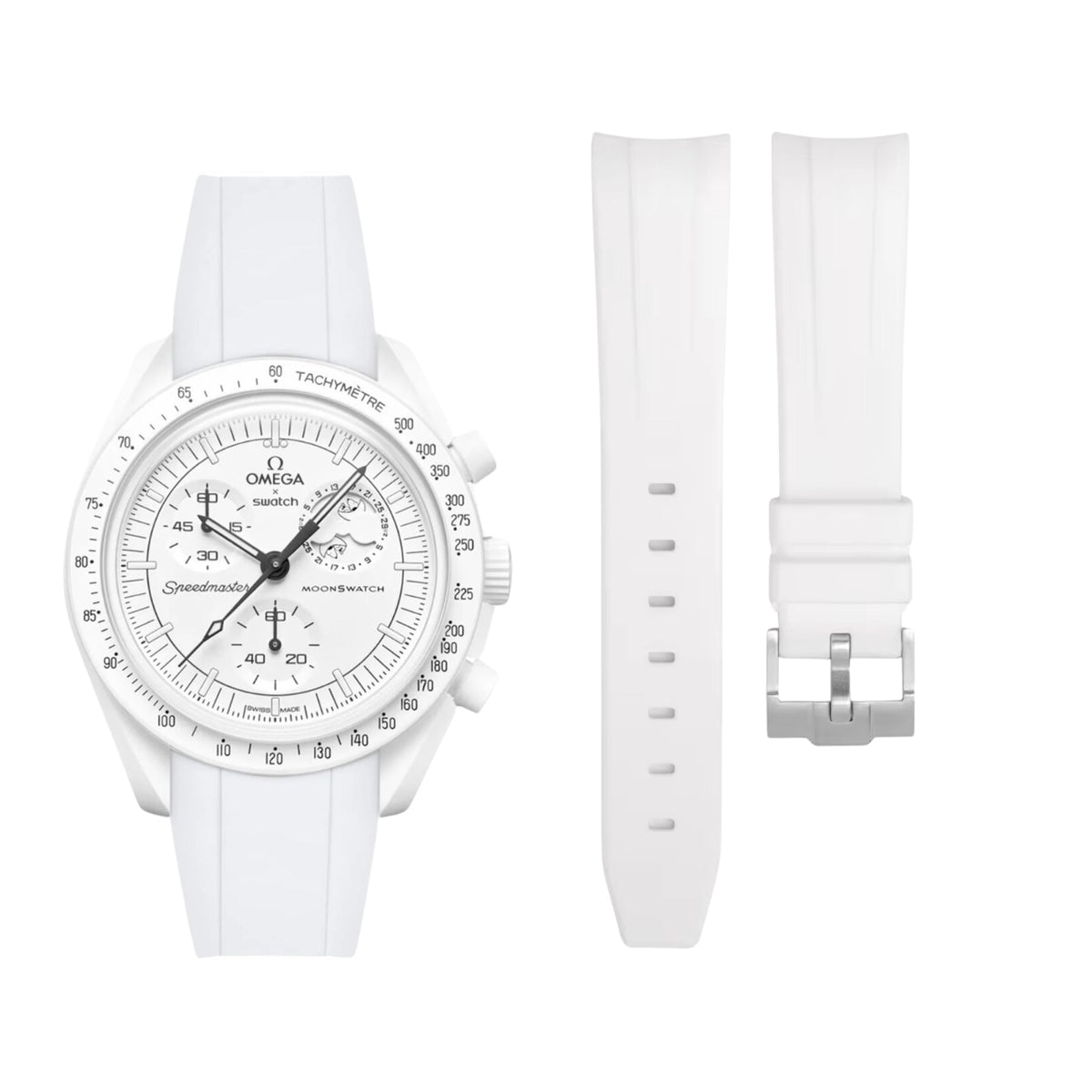 Pulseira de borracha - Para Missão às Fases da Lua - Snoopy | Omega X Swatch | MoonSwatch - Branco