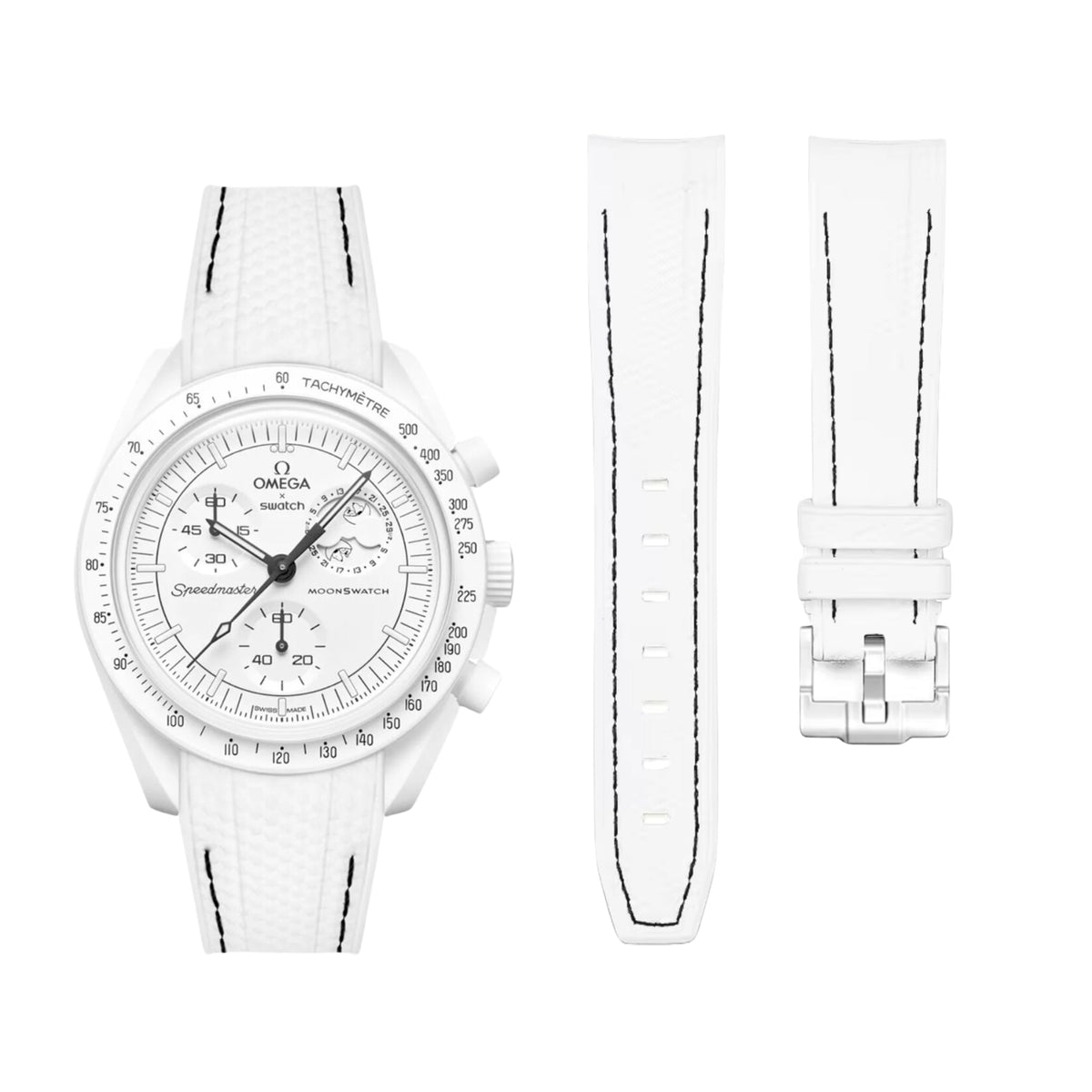 Pulseira de borracha - Para Missão às Fases da Lua - Snoopy | Omega X Swatch | MoonSwatch - Branco com Preto