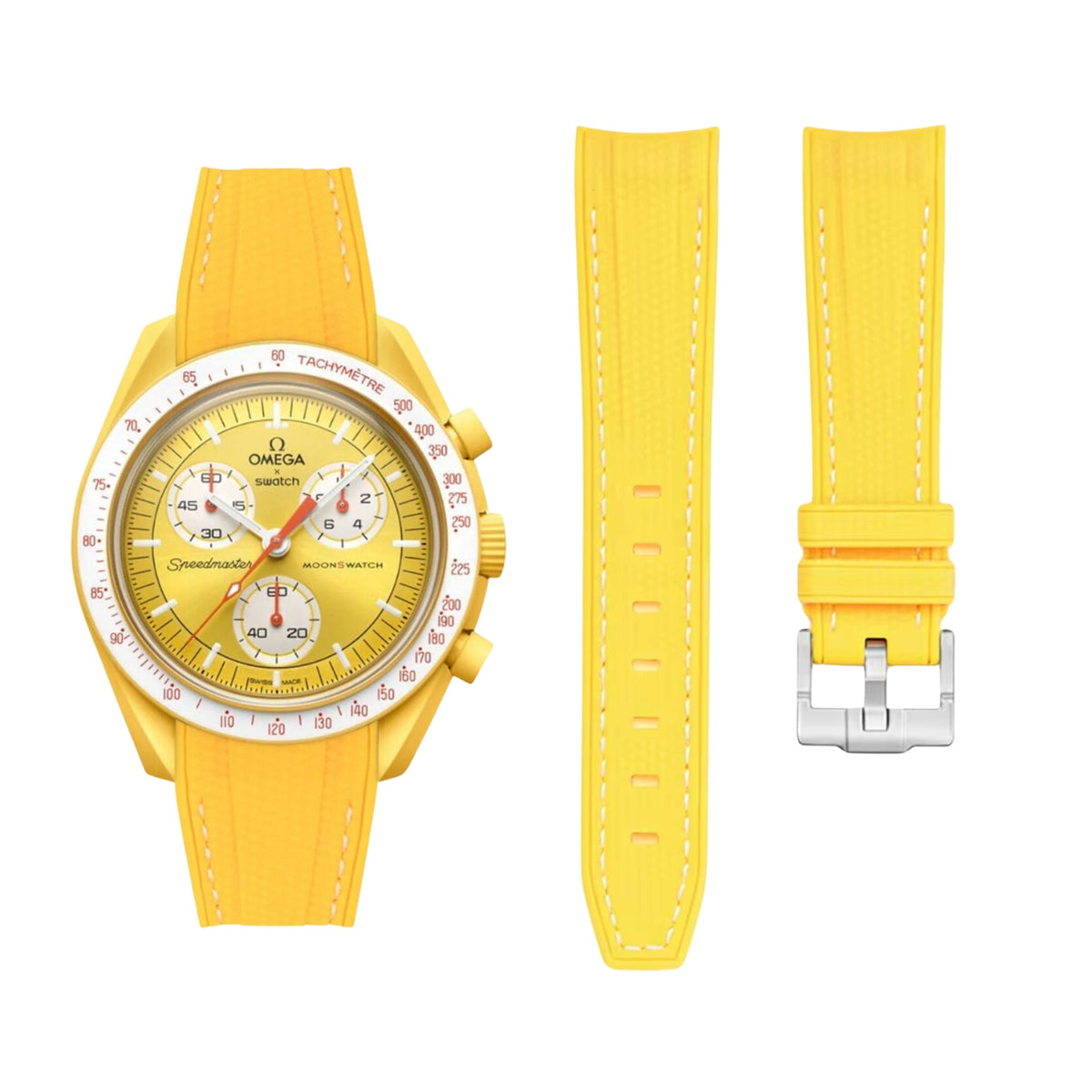 Pulseira de borracha - Para Mission to the Sun | Omega X Swatch | MoonSwatch - Amarelo com Branco