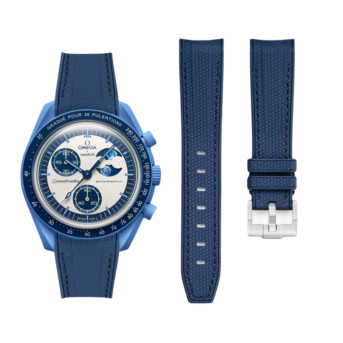 Pulseira de borracha - Para a missão Super Blue Moonphase | MoonSwatch - Azul com Azul