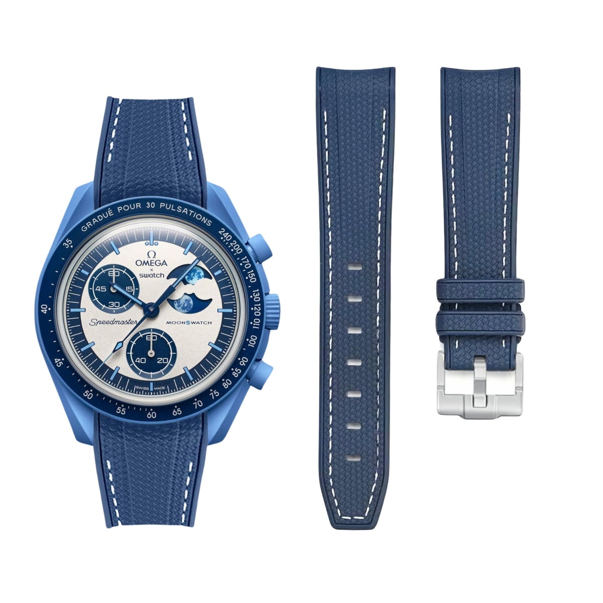 Pulseira de borracha - Para a missão Super Blue Moonphase | MoonSwatch - Azul com Branco