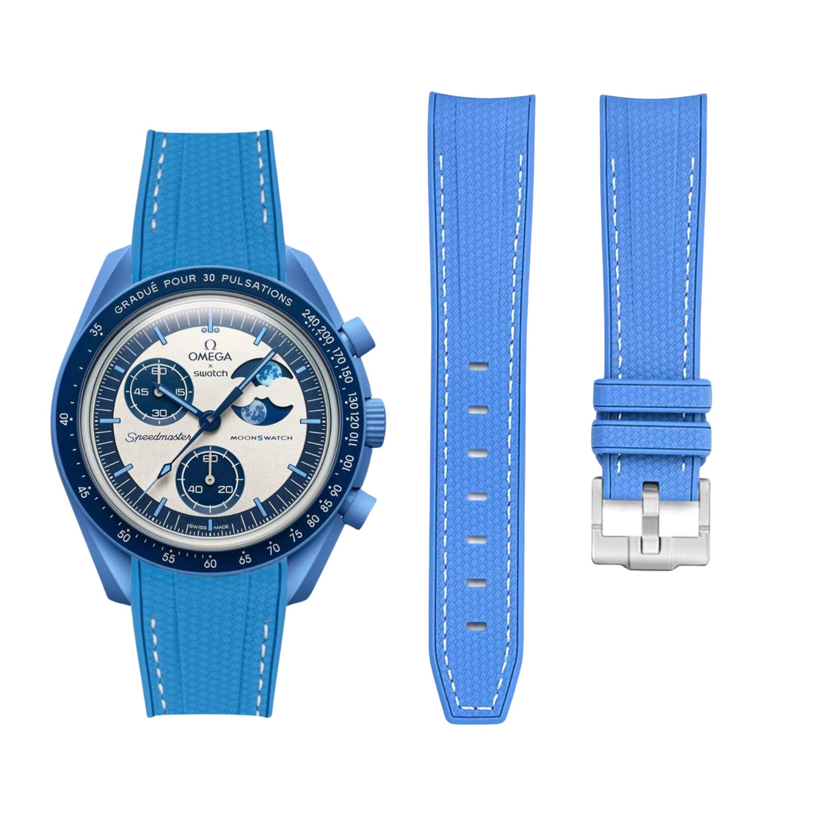 Pulseira de borracha - Para a missão Super Blue Moonphase | MoonSwatch - Azul claro com branco