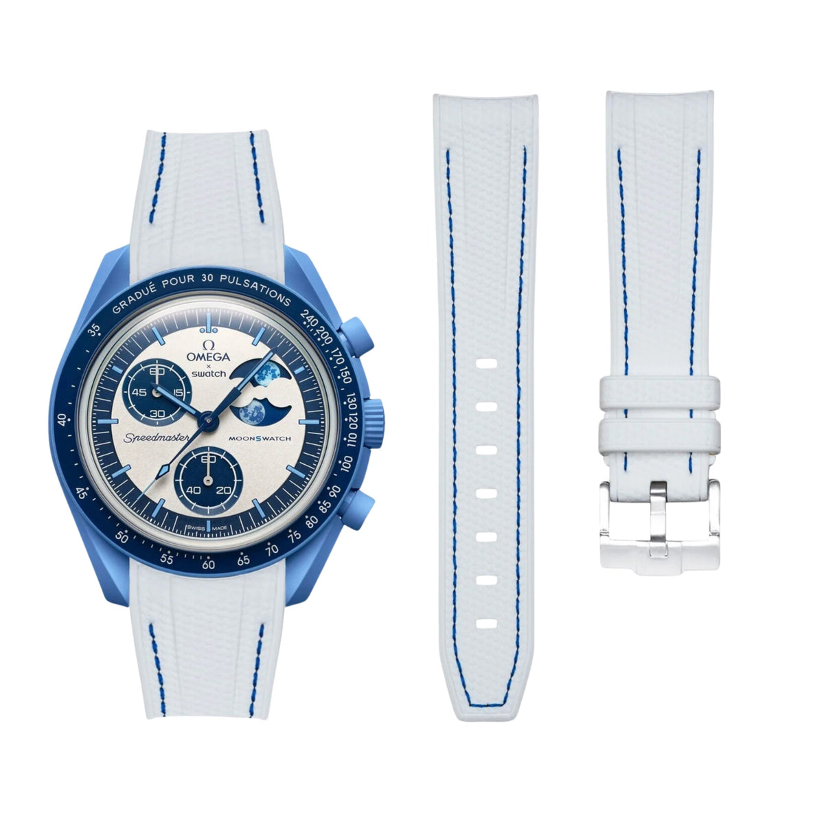 Pulseira de borracha - Para a missão Super Blue Moonphase | MoonSwatch - Branco com Azul