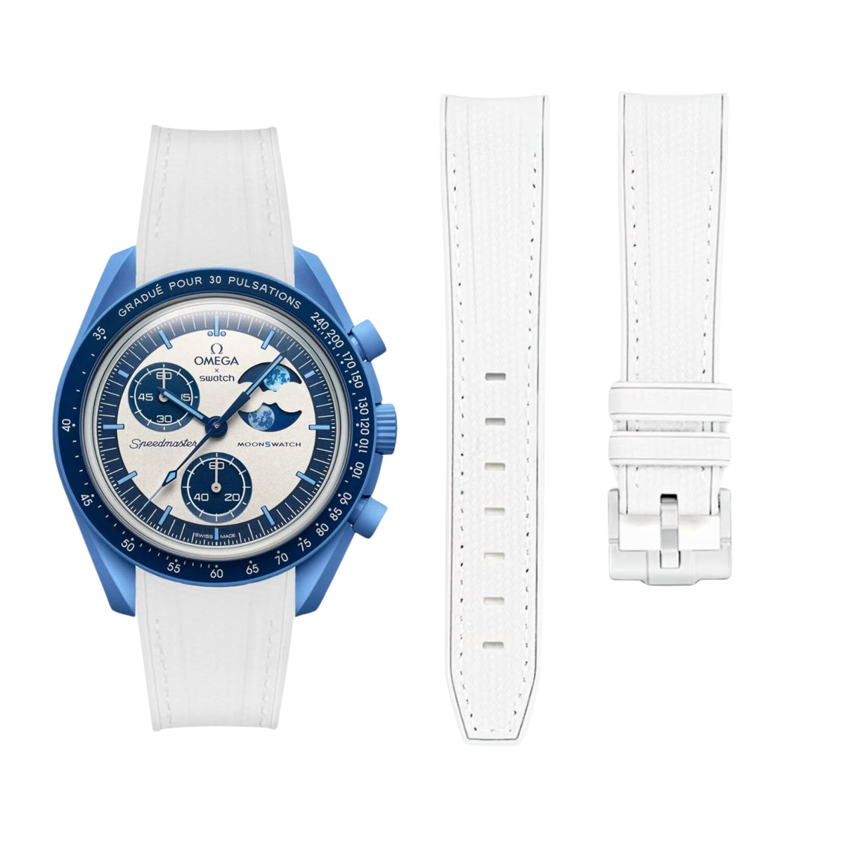 Pulseira de borracha - Para a missão Super Blue Moonphase | MoonSwatch - Branco com Branco