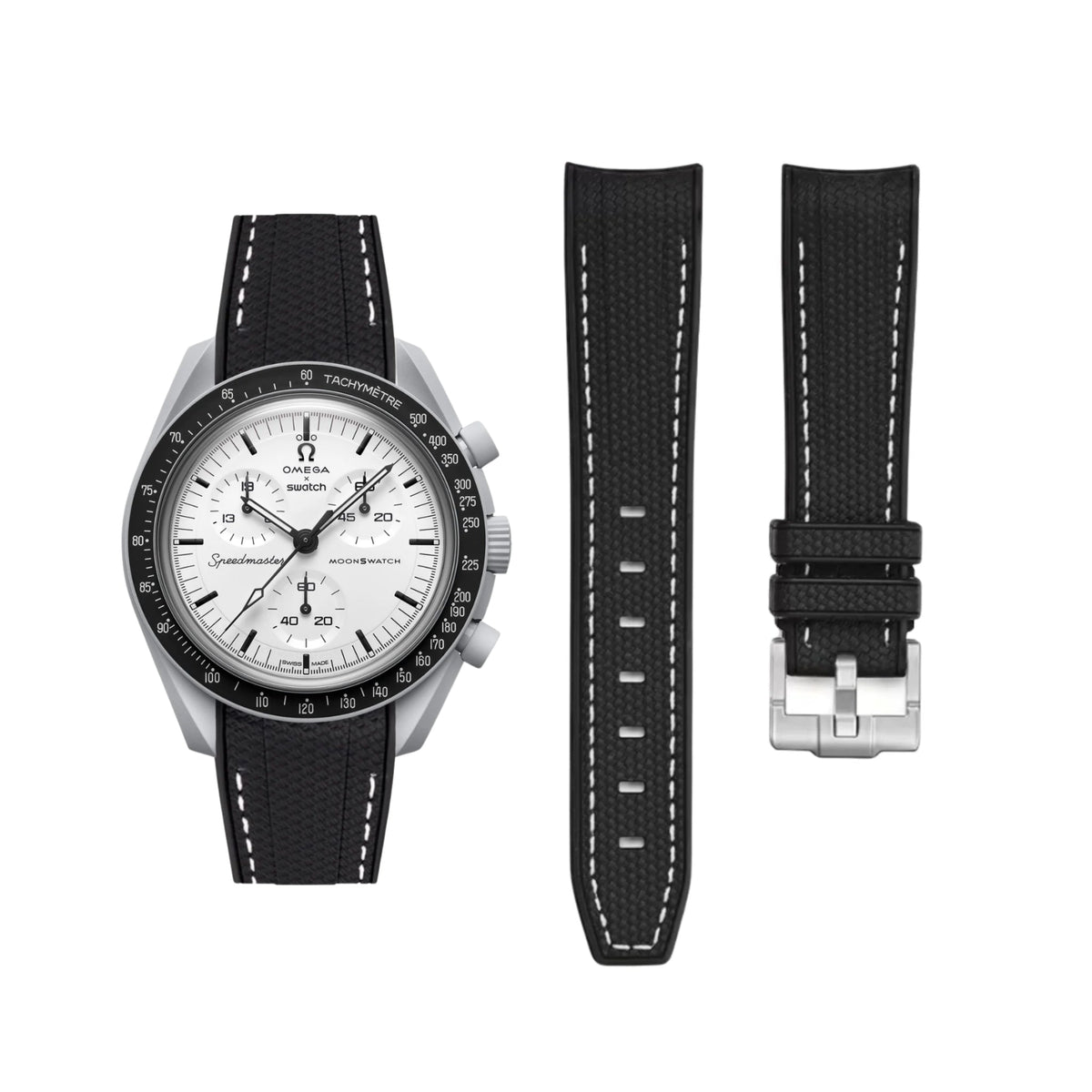 Pulseira de borracha - Para MoonSwatch 1965 - Preto com Branco
