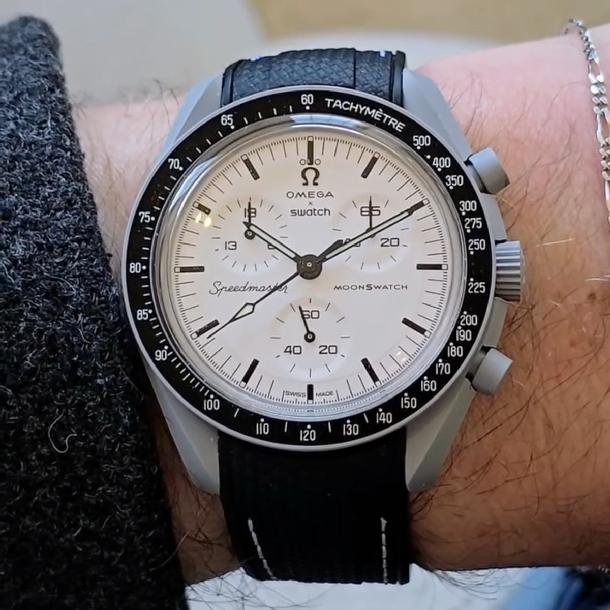 Pulseira de borracha - Para MoonSwatch 1965 - Preto com Branco