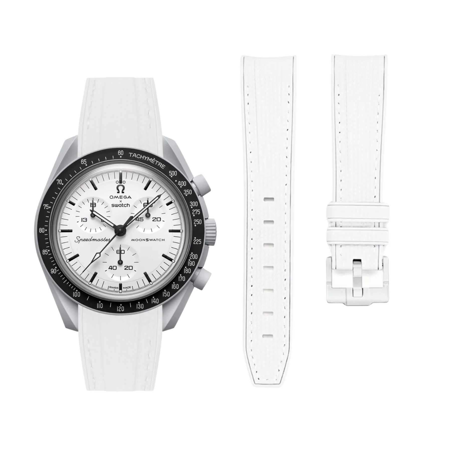 Pulseira de borracha - Para MoonSwatch 1965 - Branco com Branco