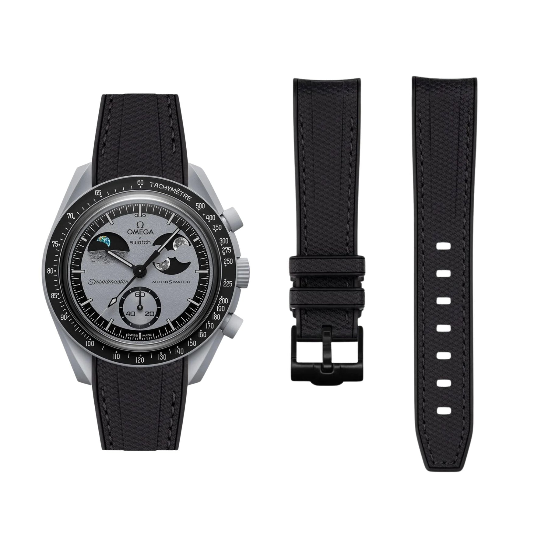 Pulseira de borracha - Para a missão MoonSwatch para a fase terrestre - Preto com preto