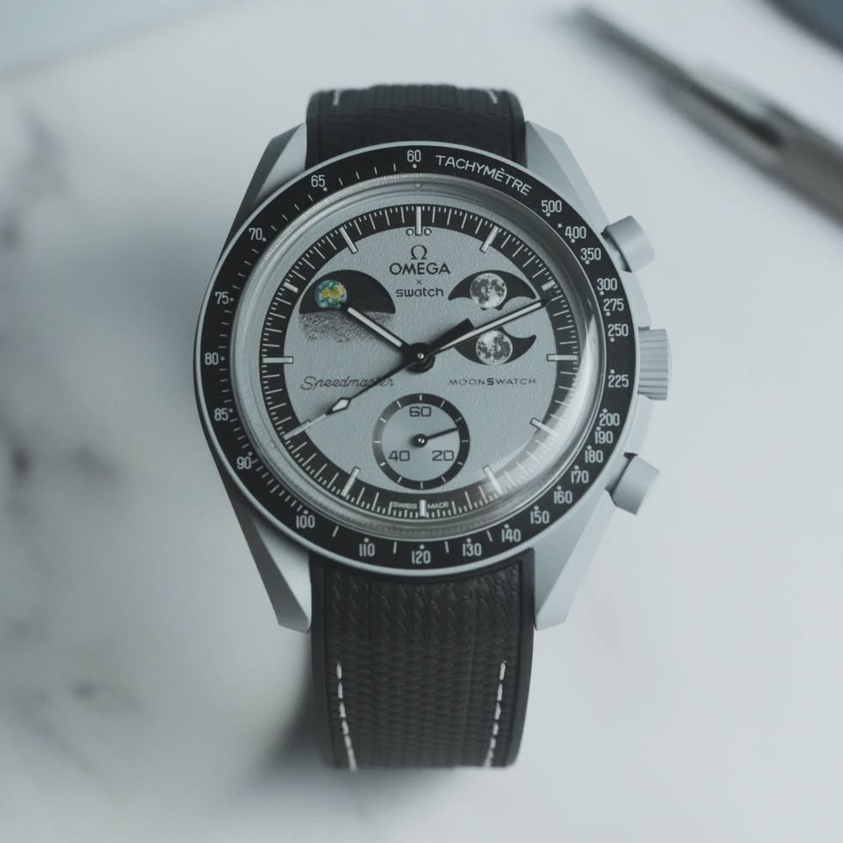 Pulseira de borracha - Para a missão MoonSwatch para a fase terrestre - Preto com branco