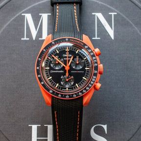 Pulseira de borracha - Para Missão na Terra Lava | Omega X Swatch | MoonSwatch - Preto com Vermelho