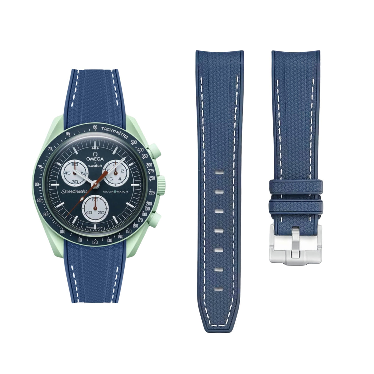 Pulseira de borracha - Para Missão na Terra | Omega X Swatch | MoonSwatch - Azul com Branco