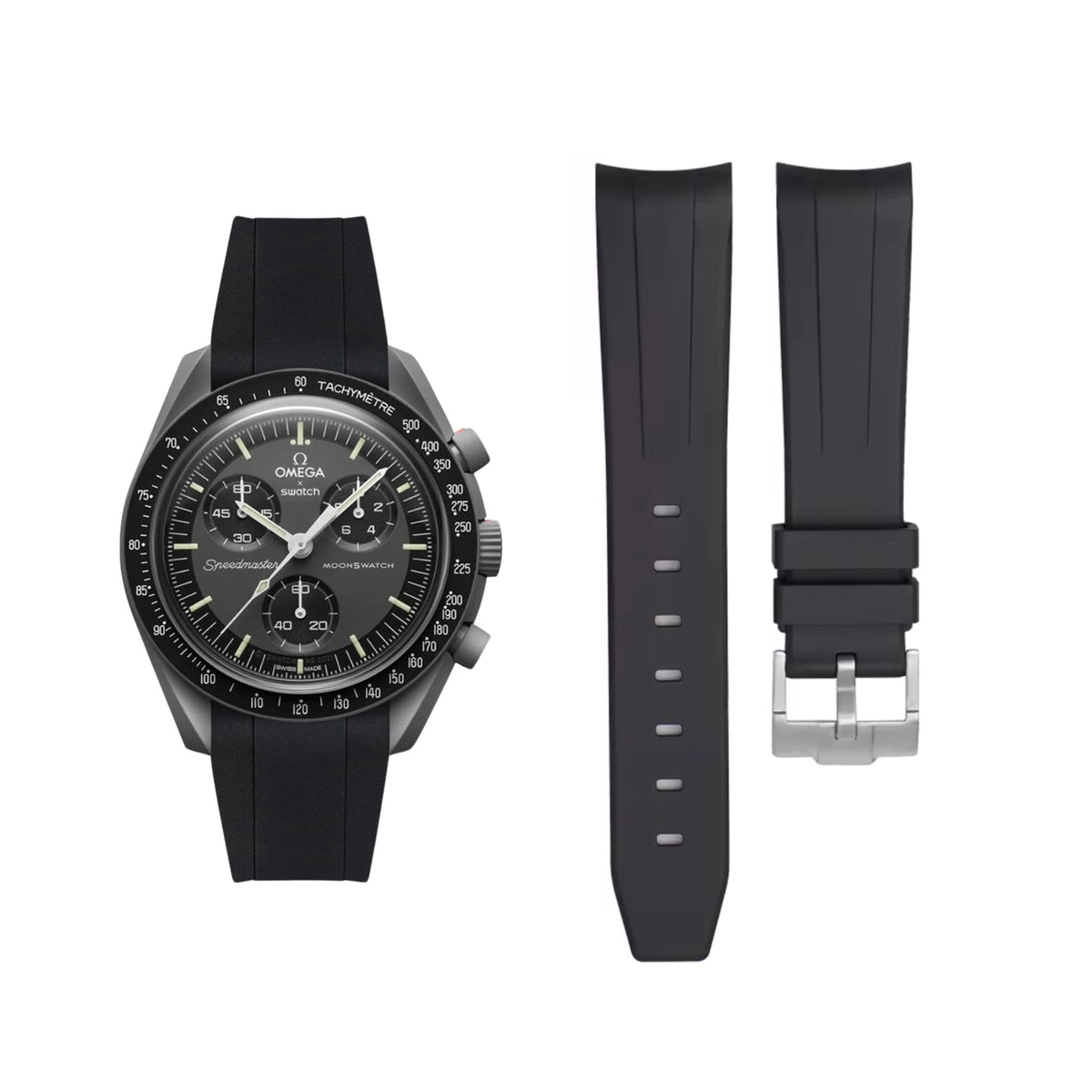 Pulseira de borracha - Para Missão a Mercúrio | Omega X Swatch | MoonSwatch - Preto