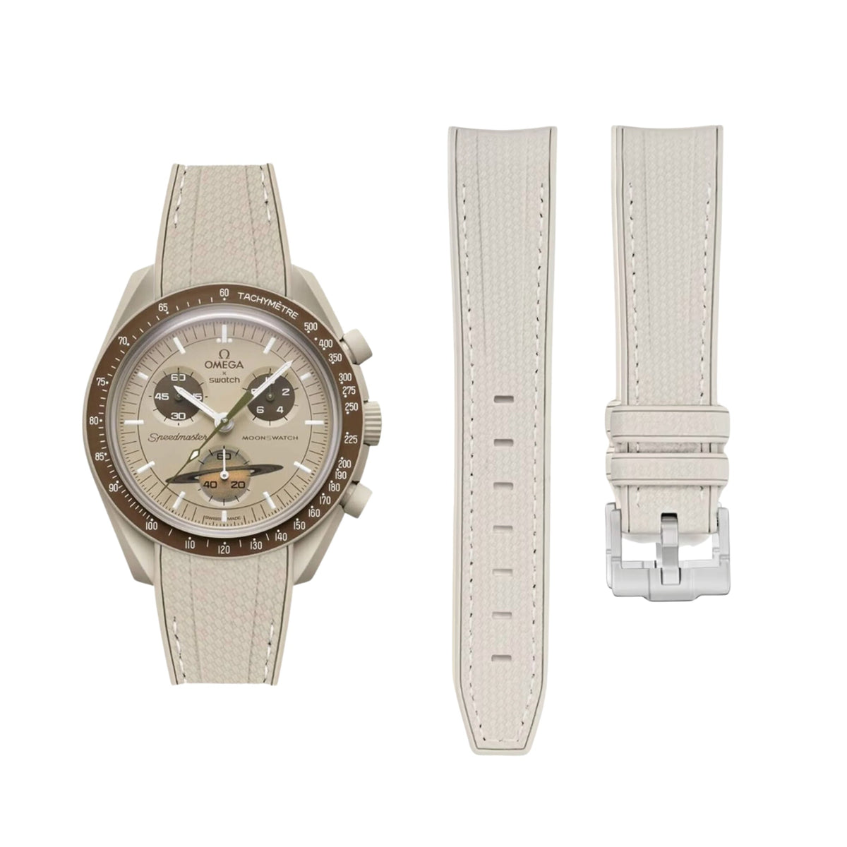 Pulseira de borracha - Para missão a Saturno | Omega X Swatch | MoonSwatch - Bege com Branco