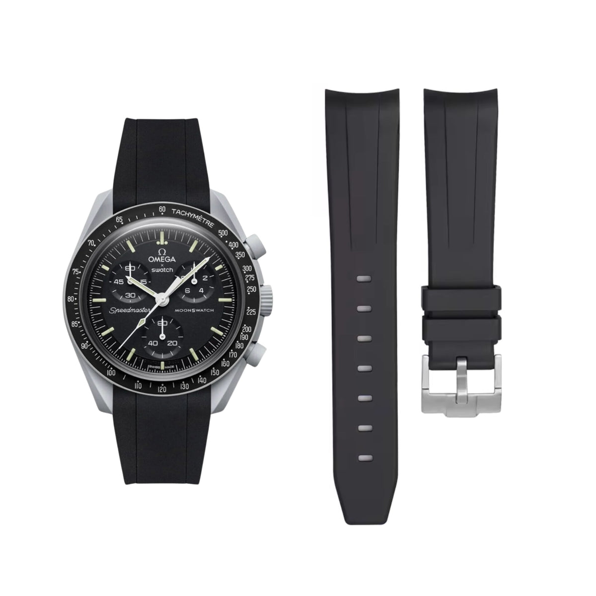 Pulseira de borracha - Para missão à Lua | Omega X Swatch | MoonSwatch - Preto