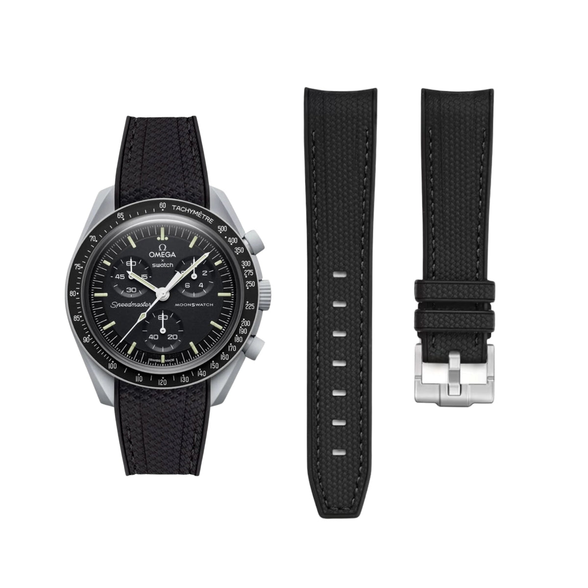 Pulseira de borracha - Para missão à Lua | Omega X Swatch | MoonSwatch - Preto com linha preta