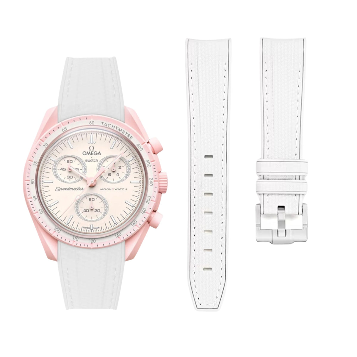 Pulseira de borracha - Para Missão Vênus | Omega X Swatch | MoonSwatch - Branco com Branco