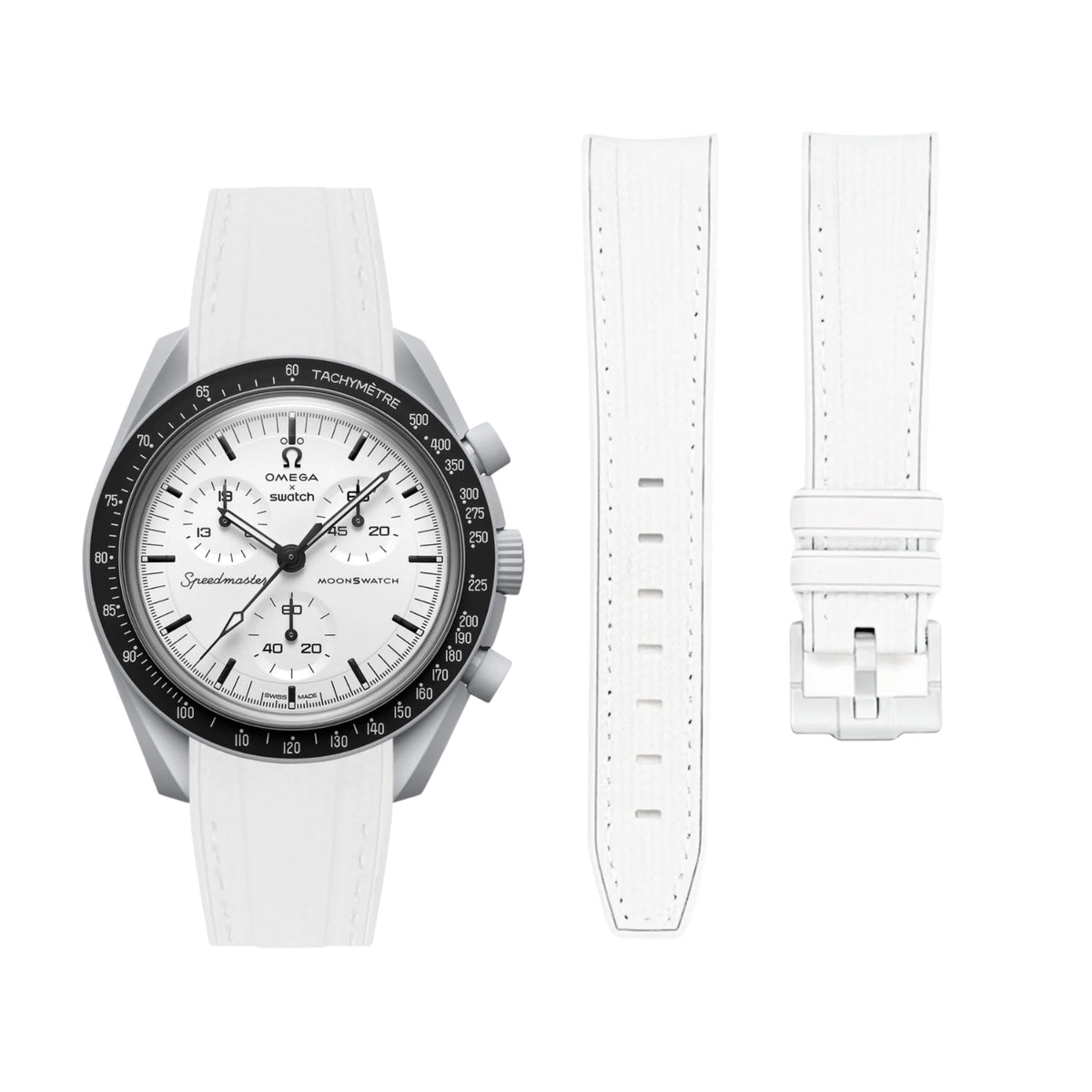 Pulseira de borracha - Para MoonSwatch 1965 - Branco com Branco