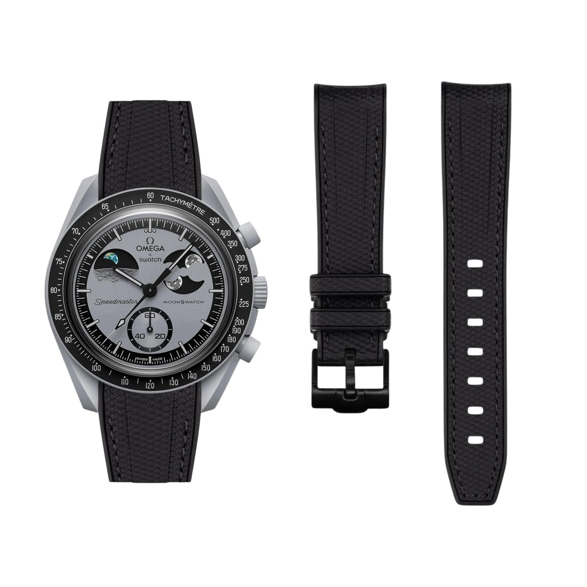 Pulseira de borracha - Para a missão MoonSwatch para a fase terrestre - Preto com preto