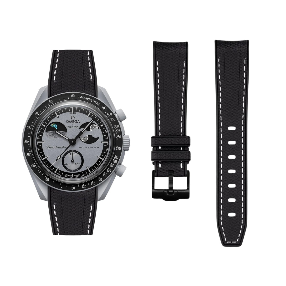 Pulseira de borracha - Para a missão MoonSwatch para a fase terrestre - Preto com branco